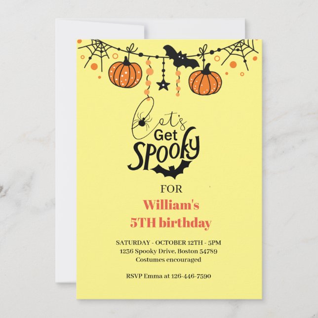 Let's Get Spooky Fun Kids Halloween Birthday Invit Invitation (Front)