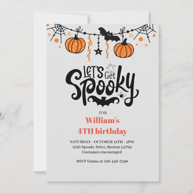 Let's Get Spooky Fun Kids Halloween Birthday Invitation (Front)
