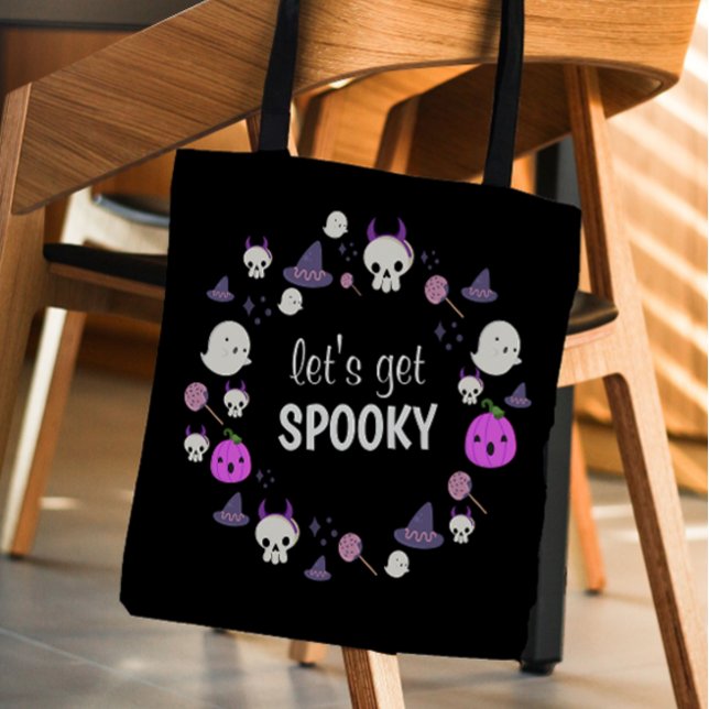 Let's Get Spooky Ghost Modern Monogram Halloween Tote Bag (Let's Get Spooky Ghost Modern Monogram Halloween Tote Bag)