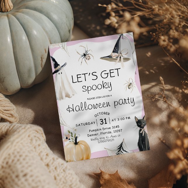 Lets Get Spooky Ghost Witch Cat Pink Invite (Creator Uploaded)