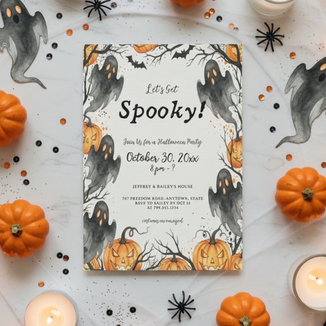 Let's Get Spooky Ghosts & Pumpkins Halloween Party Invitation (Creator Uploaded)