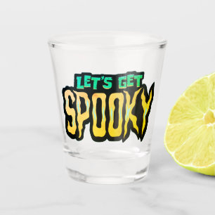 Let's Get Spooky Green and Yellow Halloween Pun Shot Glass