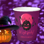 Let's Get Spooky Halloween Any Age Birthday Party Paper Cups<br><div class="desc">Modern Halloween design for spooktacular birthday party with scary pumpkin on purple pink moon background. A gender-neutral design,  perfect for October celebrations! Template is easy to personalise.</div>