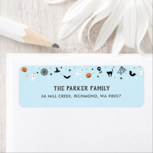 Let's get spooky Halloween Birthday Party Blue Return Address Label