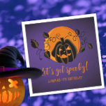 Let's Get Spooky Halloween Birthday Party  Napkin<br><div class="desc">Modern Halloween design for spooktacular birthday party with scary pumpkin and orange moon purple background. A gender-neutral design,  perfect for October celebrations! Template is easy to personalise.</div>