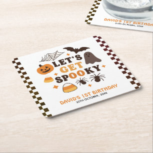 Let's Get Spooky Halloween Birthday  Square Paper Coaster