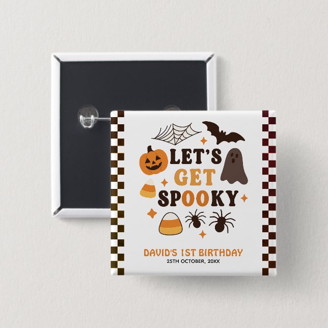 Let's Get Spooky Halloween Kids Birthday  15 Cm Square Badge (Front & Back)