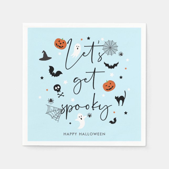 Let's get spooky Halloween Party Blue Napkin (Front)