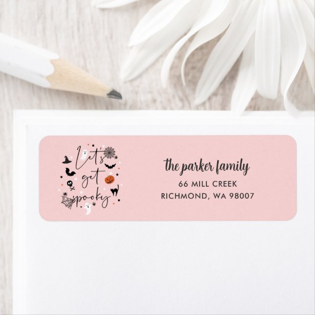 Let's get spooky Halloween Party Pink Return Address Label (Insitu)