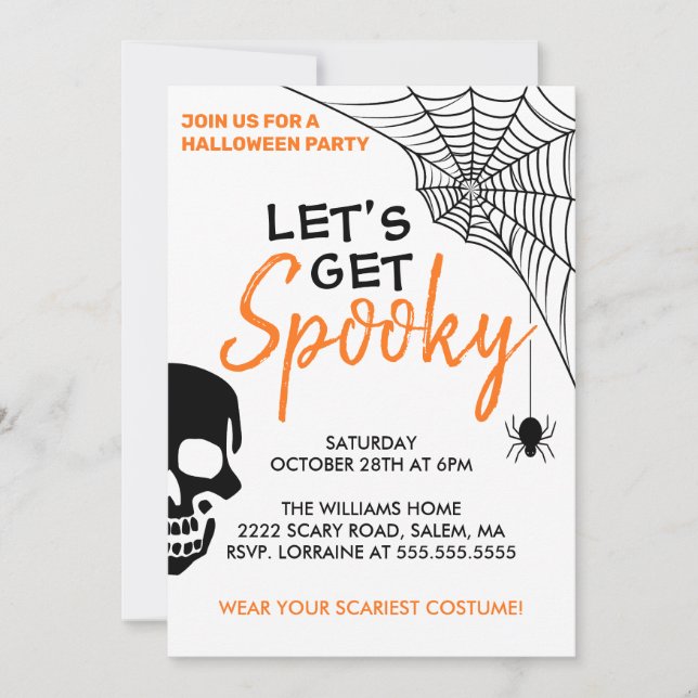 Let's Get Spooky Halloween Party White Invitation (Front)
