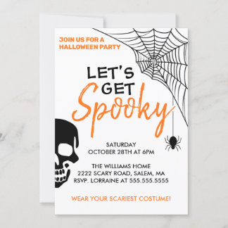 Let's Get Spooky Halloween Party White Invitation