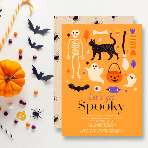 Let's Get Spooky Orange Halloween Party Invitation