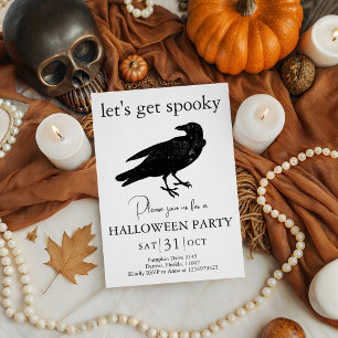 Lets Get Spooky Vintage Black Raven Crow Invite