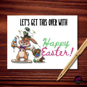 Lets Get This Over With Funny Easter Bunny Holiday Postcard