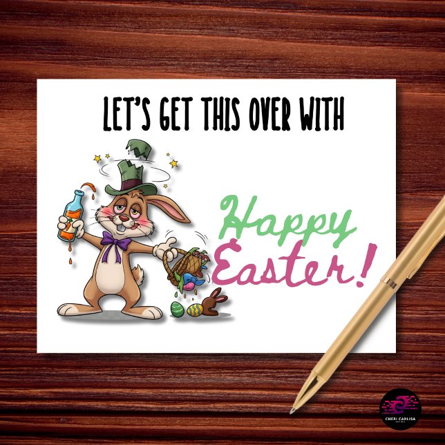 Lets Get This Over With Funny Easter Bunny Holiday Postcard (Easter plans: survive and go home 🐰🥴)
