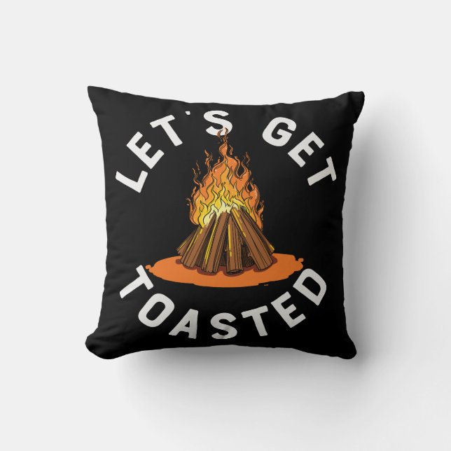 Let's Get Toasted Campfire Funny Camping Cushion (Front)