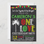 Let's Get Together, One Love First Birthday Party Invitation<br><div class="desc">ONE LOVE FIRST BIRTHDAY JAMAICAN REGGAE THEMED PARTY INVITATION.  Makes a fun and memorable one year old birthday party invitation!  The invite features Jamaican/Reggae themed graphics on a faux chalkboard background.</div>