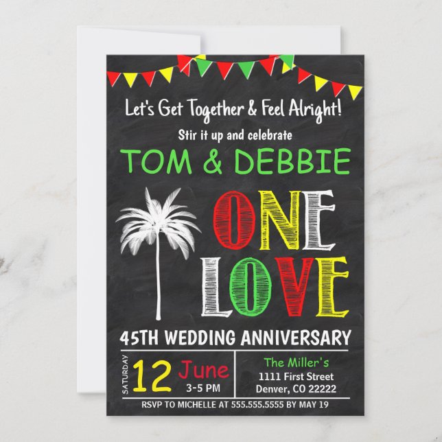 Let's Get Together, One Love Wedding Anniversary Invitation (Front)