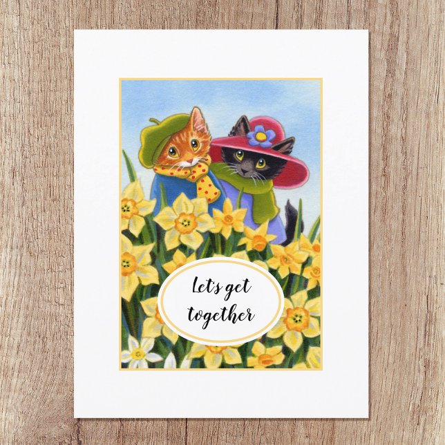 "Let's get together" Personalised Kitty Cat Custom Postcard (Creator Uploaded)