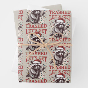 Let's Get Trashed Christmas Racoon Season Feral  Wrapping Paper Sheet