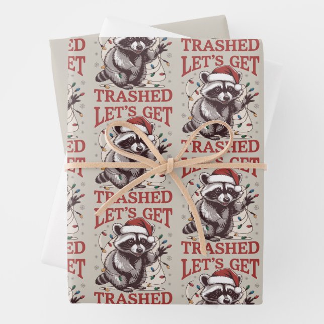 Let's Get Trashed Christmas Racoon Season Feral  Wrapping Paper Sheet (In situ)