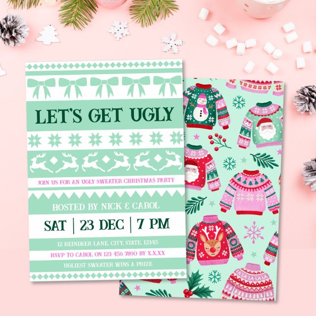 Let's Get Ugly Christmas Ugly Sweater Mint Green Invitation (Let's Get Ugly Christmas Ugly Sweater Mint Green Invitation)
