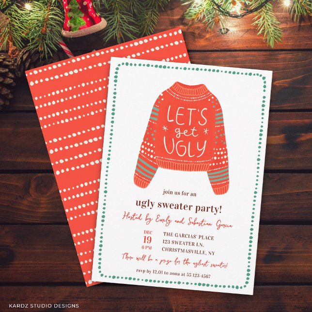 Let's Get Ugly Fun Ugly Sweater Christmas Party Invitation (Christmas Party invitation shown at 4.5 x 6 inches. Customize + choose size, paper, + corner style.
)