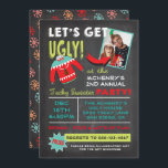 Let's Get Ugly Sweater Christmas Party chalkboard Invitation<br><div class="desc">Get UGLY with this awesome Ugly Christmas Sweater Party with room for your photo or the winner of last years party. Great fonts, tacky reindeer sweater on a chalkboard background. Hand drawn illustration by McBooboo. Just change the photo with your funny photo. You might want to crop it in a...</div>