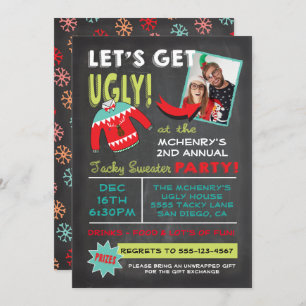 Let's Get Ugly Sweater Christmas Party chalkboard Invitation