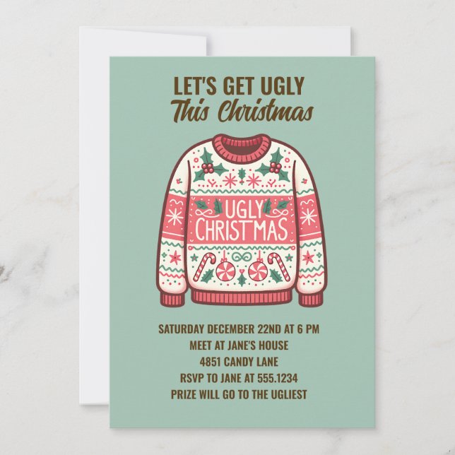 Let's Get Ugly This Christmas Tacky Sweater Party Invitation (Front)