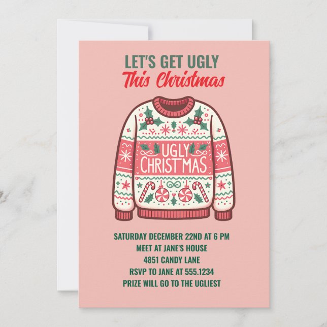 Let's Get Ugly This Christmas Tacky Sweater Party Invitation (Front)