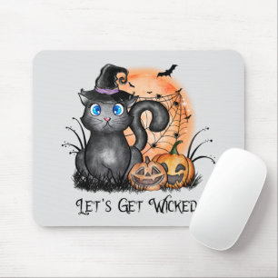 Let's Get Wicked Black Witch Cat Mouse Pad