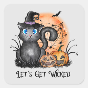 Let's Get Wicked Black Witch Cat Square Sticker