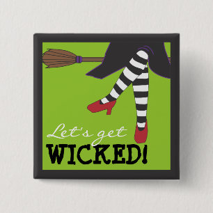 Let's Get Wicked! Witch on Broom Magnet 15 Cm Square Badge