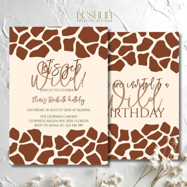 Let's get wild animal giraffe print birthday party invitation (Creator Uploaded)