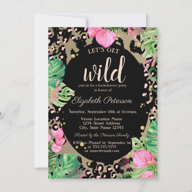 Let's Get Wild,Animal Print Leaves Bachelorette   Invitation (Front)