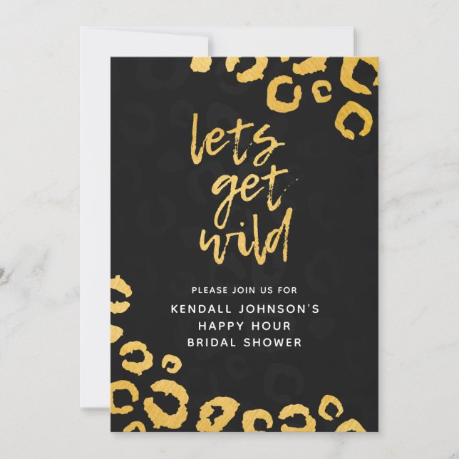 Let's Get Wild Black & Gold Leopard Bridal Shower  Invitation (Front)
