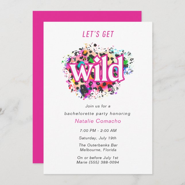 Let's Get Wild Cheetah Bachelorette Party  Invitation (Front/Back)