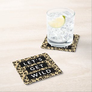 Let's Get Wild Cheetah Bachelorette Party Square Paper Coaster