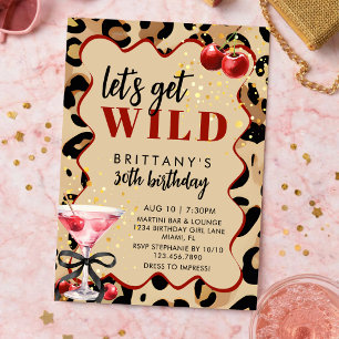 Let's Get Wild Cherry Martini Retro Glam Birthday Invitation