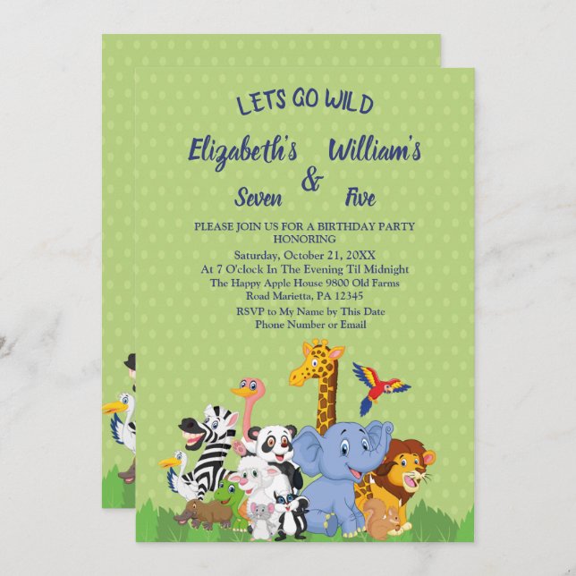 Lets Get Wild  double Joint Birthday Invitation (Front/Back)