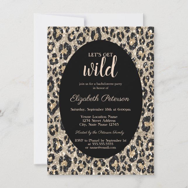 Let's Get Wild Glitter Leopard Print Bachelorette  Invitation (Front)