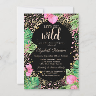 Let's Get Wild Gold Leopard Print Leaves Invitation