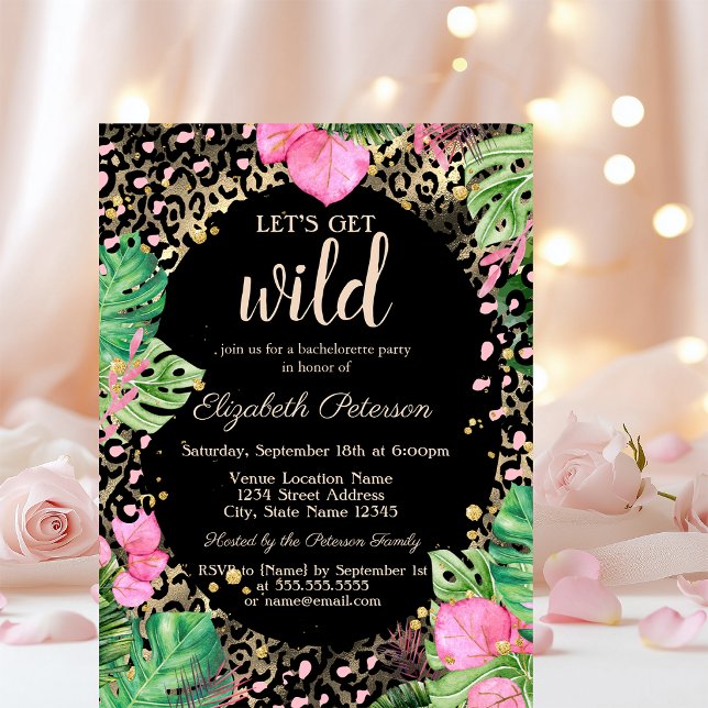 Let's Get Wild Gold Leopard Print Leaves Invitation (Creator Uploaded)