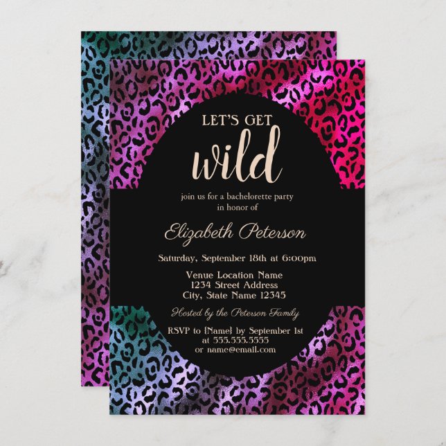 Let's Get Wild Gold Leopard Print Purple Invitation (Front/Back)