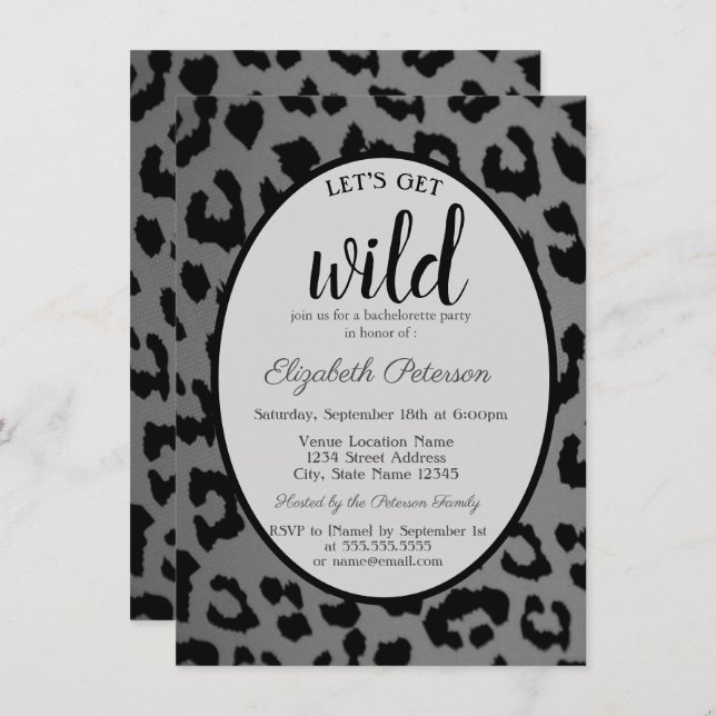 Let's Get Wild,Grey Leopard Print Bachelorette Invitation (Front/Back)
