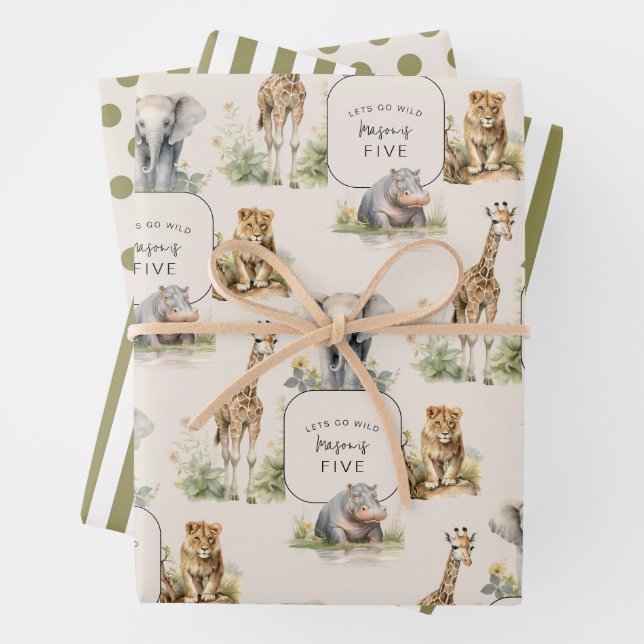 Lets Get Wild | Kids Birthday Party Wrapping Paper Sheet (In situ)