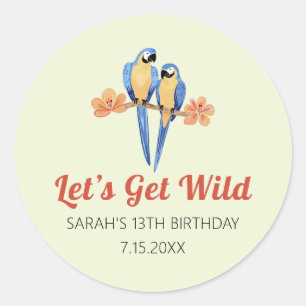Let's Get Wild Macaw Jungle Watercolor Classic Round Sticker