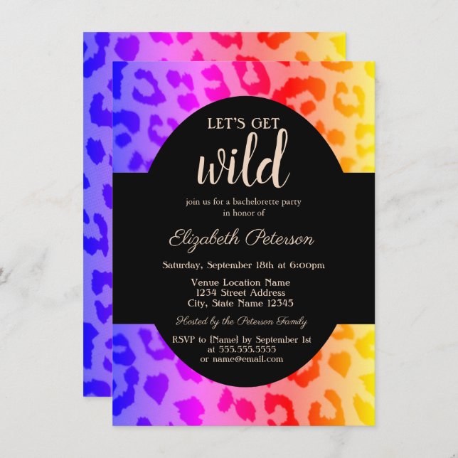 Let's Get Wild Ombre Leopard Print  Bachelorette   Invitation (Front/Back)