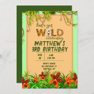 Let's Get Wild Safari Animal Birthday Party Invitation